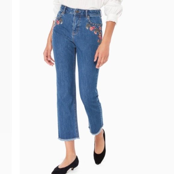 Kate Spade Broome Street Floral Embroidered Jeans, Blue Size 30 NWT Retail $248